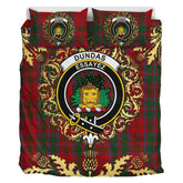 Dundas Red Tartan Crest Bedding Set - Golden Thistle Style